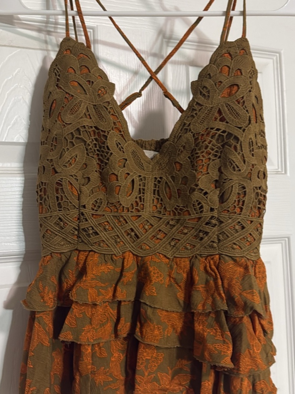 Chelsea & Violet Olive Crochet top with Rust Accents